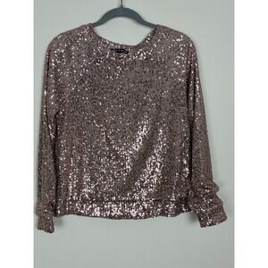 Cable & Gauge Rose Gold Sequin Long Sleeve Top Size‎ Small Party Sparkle